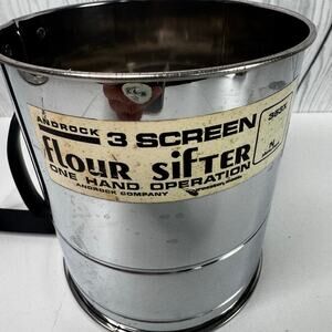 Vintage Androck Stainless  Silver & Black Flour Sifter NOS